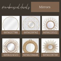 several mirrors are shown in different sizes and colors