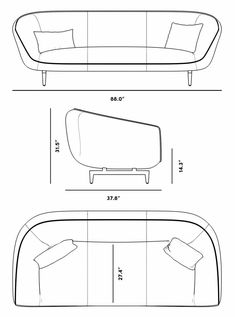 a drawing of a couch with the measurements for each seat and back side, as well as