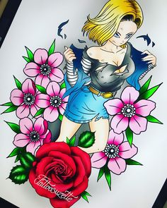 a drawing of a woman surrounded by flowers