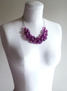 Purple Chunky Necklace Chunky Beaded Necklace by BuddingCreations1, $36.00 Wire Crochet Necklace, Wire Crochet, Necklace Chunky, Necklace Crystal, Bridesmaid Necklace, Chain Jewelry