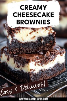 Delicious creamy cheesecake brownies that combine the tastiness of fudgy brownies with creamy cheesecake, perfect for dessert lovers. Brownie With Cheesecake, Brownies Cheesecake Recipe, Amazing Brownie Recipes, Good Brownie Recipes, Brownie Deserts Ideas, Lunch Brownies, Brownie Dessert Ideas, Cheesecake Flavors Ideas, Unique Brownies