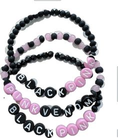 Trendy Black Jewelry With Letter Print, Trendy Stretch Bracelet With Letter Print Beads, Trendy Stretch Bracelet With Letter Print And Round Beads, Black Beaded Bracelets With Letter Print As Gift, Black Beaded Bracelet With Letter Print As Gift, Trendy Pink Letter Print Bracelets, Trendy Black Beaded Bracelets, Trendy Pink Bracelets With Letter Print, Trendy Pink Name Bracelet With Letter Beads