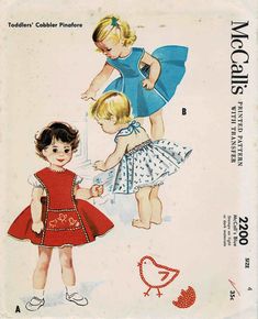 two children's dresses and one child's dress are shown in this pattern