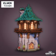 an image of a building made out of lego blocks with lights on top and the words elven tower above it