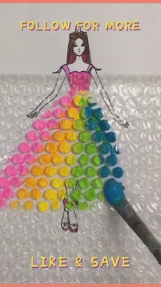 a drawing of a woman in a dress made out of buttons with the words follow for more like and save