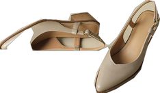 Beige Leather Sole Slingback Pumps For Work, Beige Slingback Pumps For Work With Leather Sole, Beige Round Toe Slingback Sandals For Office, Beige Leather Slingback Pumps With Branded Heel, Beige Round Toe Slingback Sandals For Work, Beige Slingback Sandals With Round Toe For Work, Beige Slingback Pumps For Work With Round Toe, Beige Slingback Heels With Heel Loop, Beige Round Toe Slingback Pumps With Leather Sole