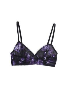 This bra has a sheer mesh design with a floral print, picot trim, adjustable shoulder straps, and adjustable back hook closures. Printed Bras, Mesh Bra, Mesh Design, Dolls Kill, Gothic Fashion, Exclusive Collection, Online Boutique, Shoulder Straps, Floral Print