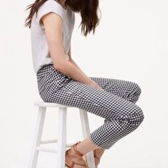 New Pattern Plaid Occasion Business, Casual Color Black Material Cotton, Cotton Blend, Spandex Fabric Type Knit Brand Ann Taylor Loft Fit Classic Size Type Regular Type Pants Department Women Leg Style Straight Style Ankle Theme Modern, Preppy Modern Preppy, Black And White Gingham, Women Legs, Jumpsuit Trousers, Gingham Print, Gingham Check, Ankle Pants, Ann Taylor Loft, Spandex Fabric