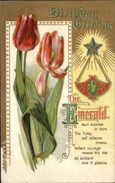 an old birthday card with tulips on it