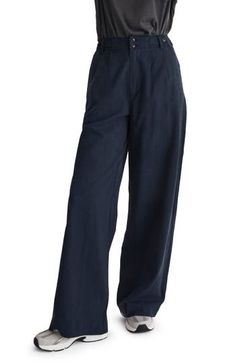 Made of a drapey Tencel® lyocell, cotton and linen blend, these straight-leg pants have sailor-inspired button tabs at the pleated high waist. A cool pick for your back-in-the-office needs. 29" inseam; 23" leg opening; 12" front rise; 14" back rise (size 8)   48% Tencel lyocell, 33% cotton, 19% linen   Tencel lyocell is a sustainably produced fiber made with closed-loop processing   Machine wash, tumble dry   Imported Cool Picks, Deep Indigo, Pleated Pants, Slingback Sandal, Navy Pants, Straight Leg Pants, Linen Blend, Leg Pants, Wide Leg Pants