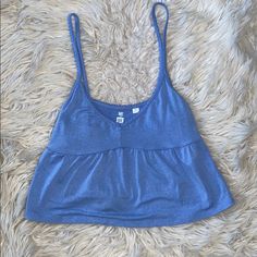 Babydoll Tank New, Never Worn (Nwot) Size Xs Blue Cami Crop Top For Vacation, Blue Cami Crop Top For Beach, Blue Cami Crop Top For The Beach, Blue Crop Top For Summer Loungewear, Blue Seamless Summer Tops, Blue Tank Top With Built-in Bra For Beach, Light Blue Summer Top With Built-in Bra, Blue Tops With Built-in Bra For Summer, Blue Seamless Tops For Vacation