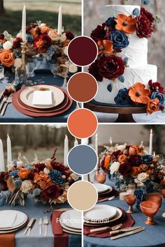 an image of a table setting with flowers on it and candles in the center for decoration