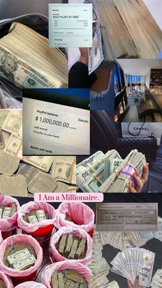 the collage shows many different images of money