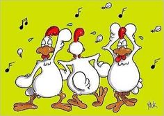 three white birds with red beaks and music notes