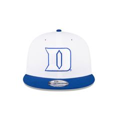 The Duke Blue Devils White 9FIFTY Snapback features an embroidered Blue Devils logo at the front with an alternate team logo at the right-wear side. Additional details include a snapback closure at the rear and a gray undervisor. Blue Devils Logo, Duke Blue Devils, Tennis Clubs, Blue Devil, New Era Cap, Atlanta Falcons, Texas Rangers, Snapback Hat, Snapback Hats