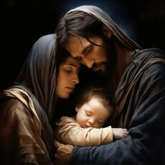 a painting of jesus holding a sleeping child