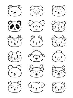 the different faces of animals that can be seen in this coloring page