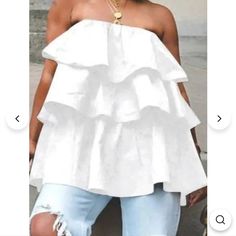 3 Tiered Tube Top Sleeveless With Elastic Plus Size Jean Dress, White Outfits For Women Casual, Summer Brunch Outfit Black Women, Strapless Tops, Tops Online, White Maxi Dresses, White Casual, White Mini Dress, Bodycon Mini Dress