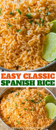 easy classic spanish rice in a bowl with lime wedges