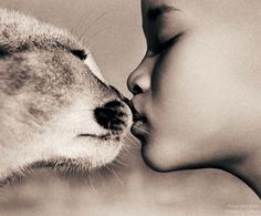 a woman kissing a dog's face with her nose close to the other side