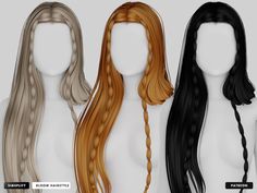 three different types of long hair on mannequins