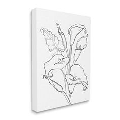 a black and white drawing of flowers on a canvas wall art print by graphic artist person