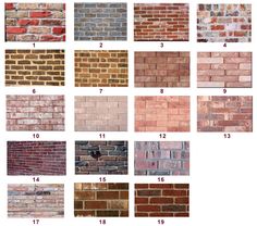 the different types of bricks are shown in this image, and each brick has its own color