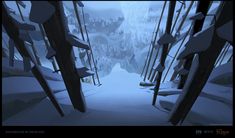 an animated scene of a snow covered path