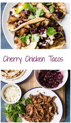 chicken tacos with cherries and feta cheese