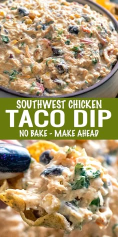 southwest chicken taco dip no bake make ahead