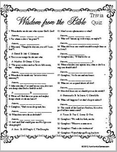 a black and white printout with the words written from the bible quiz on it