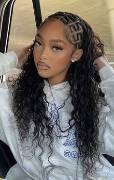 Beach Braids Hairstyles, Corn Rows With Curly Hair, Black Woman Braided Hairstyles, 2024 Braids, Claire Core, Cornrows With Weave, 2 Hairstyles, Natural Hair Box Braids, Cornrows With Box Braids