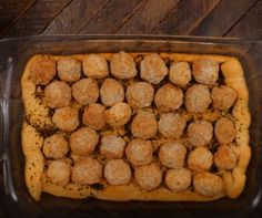 a casserole dish with meatballs in it