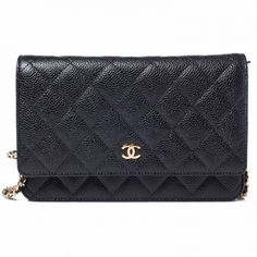 This is an authentic CHANEL Caviar Quilted Wallet on Chain WOC in Black NEW.   The sophisticated features and superior quality of this Chanel wallet help to create a look of timeless elegance for everyday. Gold Chanel, Chanel Caviar, Pocket Book, Cc Logo