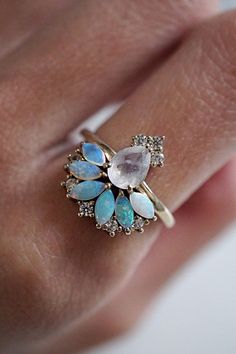 ornate Wedding Moonstone Ring With Gemstone Accents In 14k Gold, Whimsical Gold Wedding Rings, Unique Wedding Moonstone Ring With Gemstone Accents, Unique 14k Gold Opal Wedding Ring, Diy Jewelry Box, Box Makeover, Jewelry Box Makeover, Emerald Engagement Ring, Australian Opal