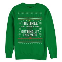 Pass the hard eggnog because you are getting in the Christmas spirit with the Lost Gods Ugly Christmas Sweater Tree Isn't Only Thing Getting Lit Men's Sweatshirt. An ugly Christmas pattern borders the motto "The Tree Isn't the Only Thing Getting Lit This Year" across a Christmas tree graphic on this funny holiday sweatshirt. Sweater Tree, Christmas Tree Ugly Sweater, Christmas Tree Graphic, Christmas Clothing, Green Sweatshirt, Holiday Sweatshirt, Christmas Happy, Sweater Collection, Christmas Men