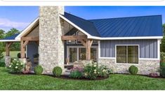 this is an artist's rendering of a house in the country style with stone and shingles