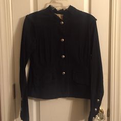 Beautiful Jacket. Never Worn. Fall Uniform Blazer With Pockets, Fall Uniform Style Blazer With Pockets, Uniform Style Blazer With Buttons For Fall, Fall Uniform Blazer With Button Closure, Fall Uniform Style Blazer With Button Closure, Uniform Style Blazer With Button Closure For Fall, Suit Jackets, Black Jacket, Blazer Suit