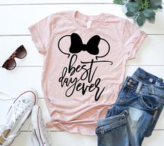 This listing is for ONE Best Day Ever Shirt. This design is available on 9 different colored shirts. Each item is made to order, and may be customized in any way. If you see another color or design you like, just ask, and we can make it happen for you! SHIPPING: All shirts are Minnie Mouse Shirts, Disney Life, Disney World Trip, Disney World Vacation, Disney Family