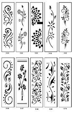 the different stencils are shown in black and white, with flowers on them