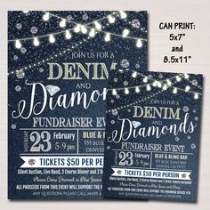 this is an image of a denim and diamond birthday party card with lights on it