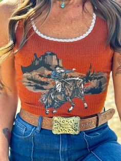 Ride Rank Tank – The Feisty Bull Boutique Country Tops For Women, 90s Country Fashion Women, Vintage Cowgirl Outfits, Western Outfits Women Summer, Summer Western Outfits, Western Fits, Western Top