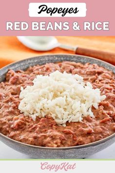 red beans and rice in a bowl with text overlay