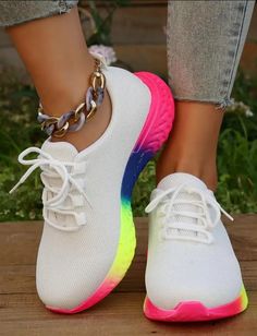 Fashion Rainbow Sole Knit Sneakers Women Mesh Breathable Platform Sports Shoes Woman Non Slip Yellow Running Sneakers Plus Size Sport Shoes Women, Mesh Sneakers, Knit Sneakers, Trending Sneakers, Sneakers Women, Women Sneakers, Shoes Woman, Running Sneakers, Sneakers Shoes