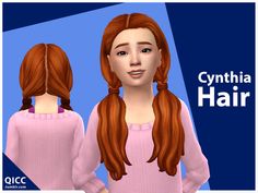 a woman with long red hair standing in front of a blue background and the caption, cynthia hair