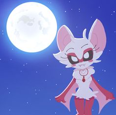 a cartoon character standing in front of a full moon with her hands on her hips