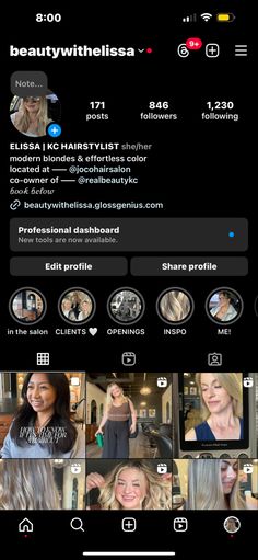 an iphone screen showing the beauty profile and hair color options for different types of women