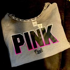 Brand New Soft And Cozy Victoria’s Secret Pink Grey Sweatshirt ..From The Collar To The Bottom Is 20.5” So Soft And Light Weight Pink Logo Print Athleisure Sweatshirt, Pink Logo Print Sweatshirt In Athleisure Style, Pink Athleisure Sweatshirt With Logo Print, Pink Crew Neck Top With Letter Print, Sporty Logo Print Tops For Loungewear, Logo Print Crew Neck Tops For Loungewear, Crew Neck Tops With Logo Print For Loungewear, Crew Neck Loungewear Tops With Logo Print, Victoria Secret Pink Outfits