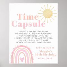 a pink and yellow birthday card with the words time capsule on it