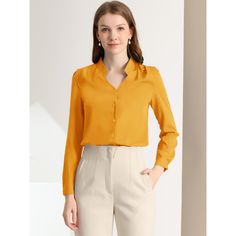 This shirt is elegant and charming for workwear or a day-to-night look, with a cut-out v-neck and unique shoulder details. No-see-through chiffon fabric and stylish v-neck make it a perfect choice for work, office, and daily wear. Pair this work office shirt with a pencil skirt, work pants, or casual jeans. The return of a classic, this button-up shirt is cut from in a chiffon sateen in an always flattering fit-and-flare silhouette. Model Body Size: Height: 5'9", Chest: 33 inches, Waist: 24 inch Formal V-neck Shirt With Button Closure, Solid Button-up Workwear Blouse, Solid Color Button-up Work Blouse, Semi-formal Solid V-neck Top, Solid Color Office Lady Blouse For Semi-formal Occasions, Elegant Solid V-neck Shirt, Spring V-neck Workwear Shirt, Formal Solid V-neck Shirt, Semi-formal Solid Office Blouse